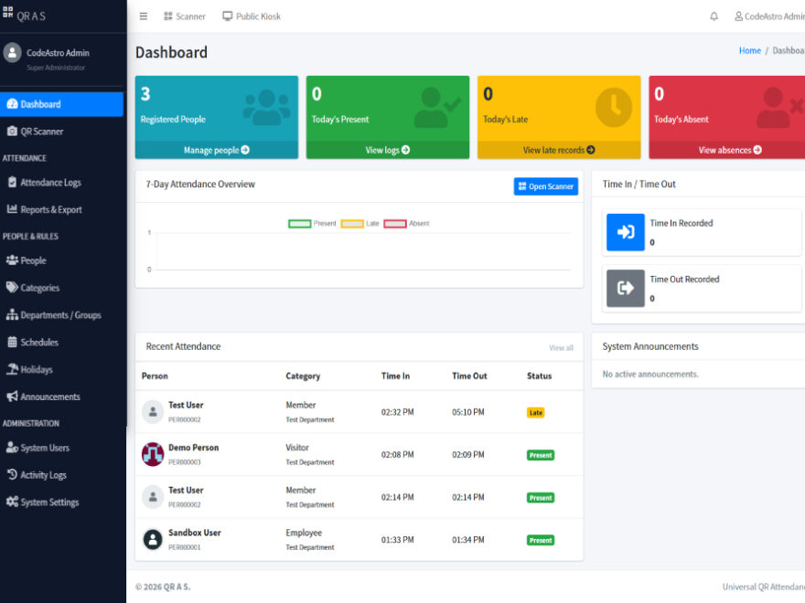 QR Code Attendance System PHP MySQL Dashboard